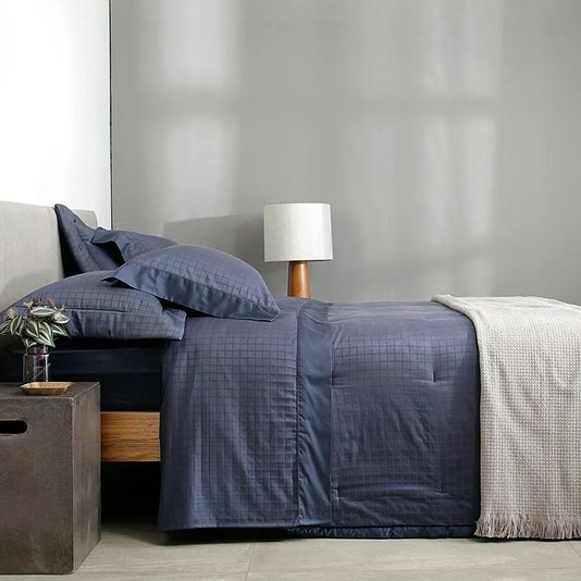 Jogo de Cama Super King Damask Square 300 Fios Buddemeyer Azul 2,80 x 2,50 m