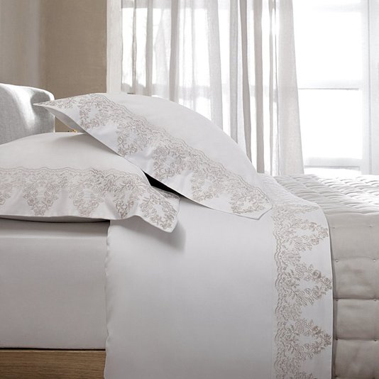 Jogo de Cama Super King Giorgio 400 Fios Buddemeyer Luxus Branco/Bege 2,80 x 2,90 m