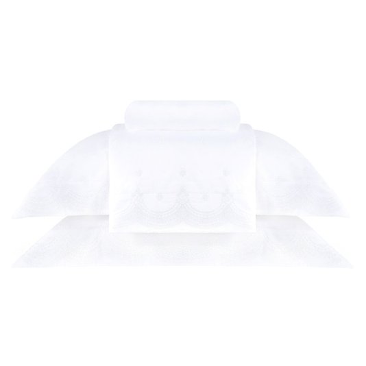 Jogo De Cama Super King Liberty 400 Fios Buddemeyer Luxus Branco/Bordado Branco 2,,80 x 2,90 m