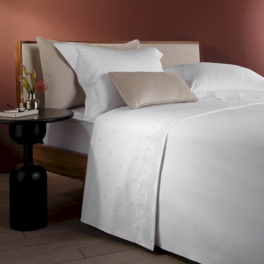 Jogo De Cama Super King Liberty 400 Fios Buddemeyer Luxus Branco/Bordado Branco 2,,80 x 2,90 m