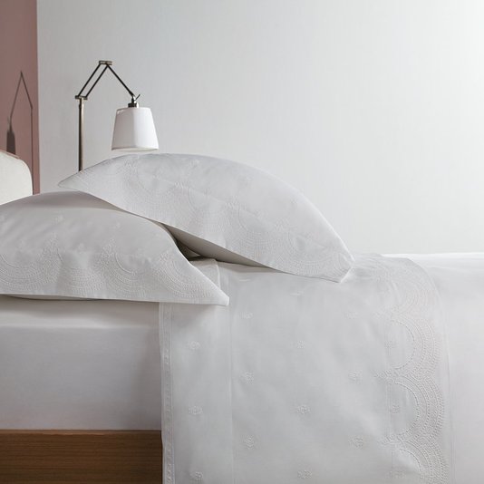 Jogo De Cama Super King Liberty 400 Fios Buddemeyer Luxus Branco/Bordado Branco 2,,80 x 2,90 m