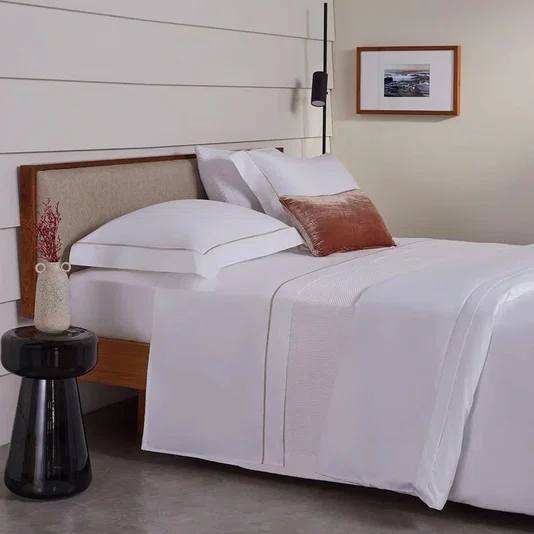 Jogo de Cama Super King Nilo 500 Fios Egípcio Buddemeyer Luxus Branco/Bege 280cm x 280cm