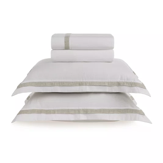 Jogo de Cama Super King Parione Linho e Algodão Trussardi Branco/Natural 2,80 x 2,80 m