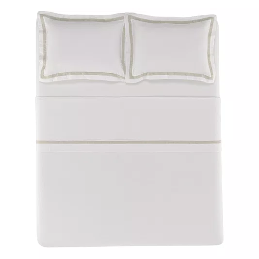 Jogo de Cama Super King Parione Linho e Algodão Trussardi Branco/Natural 2,80 x 2,80 m