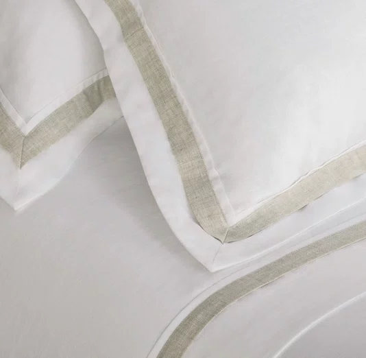 Jogo de Cama Super King Parione Linho e Algodão Trussardi Branco/Natural 2,80 x 2,80 m