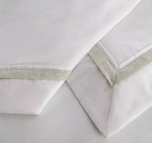 Jogo de Cama Super King Parione Linho e Algodão Trussardi Branco/Natural 2,80 x 2,80 m