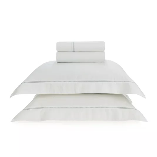 Jogo de Cama Super King Portello 300 Fios Trussardi Branco e Platino 2,80 x 2,80 m