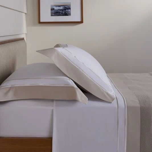 Jogo De Cama Super King Sáville 400 Fios Buddemeyer Luxus Branco/Bege Duna 280cm x 290cm