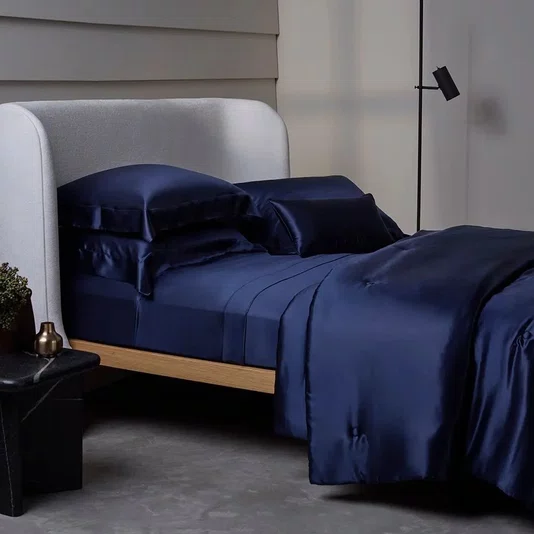 Jogo de Cama Super King Seda Royale Buddemeyer Luxus Azul Marinho 280cm x 270cm