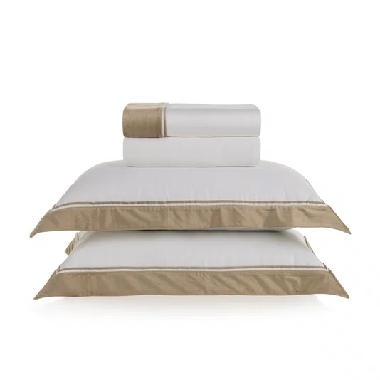Jogo De Cama Super King Valestro 300 Fios Trussardi 2,80 x 2,80 m Branco/Nocciola