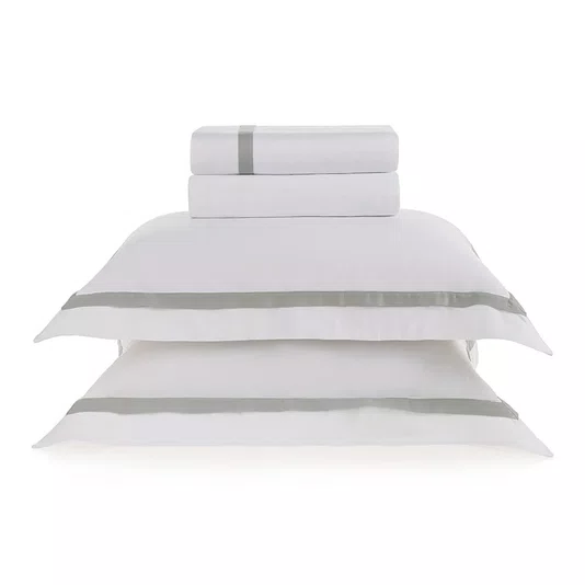Jogo de Cama Queen Vercelli 300 Fios Egípcio Trussardi Branco/Nebbia 2,40 x 2,80 m