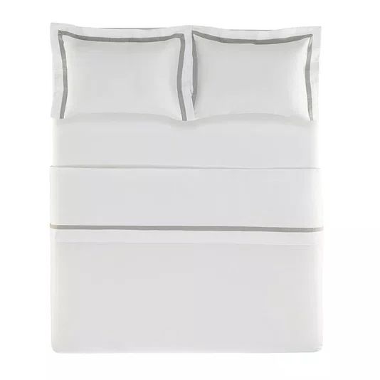 Jogo de Cama Queen Vercelli 300 Fios Egípcio Trussardi Branco/Nebbia 2,40 x 2,80 m