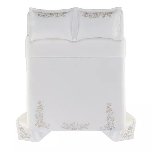 Jogo de Colcha Queen Anicia 300 Fios Egípcio Trussardi Branco 2,60 x 2,80 m