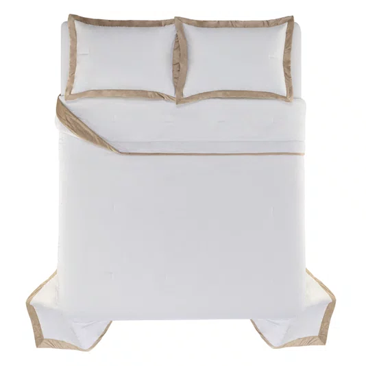 Jogo De Colcha Super King Valestro 300 Fios Trussardi 3,10 x 2,80 m Branco/Nocciola