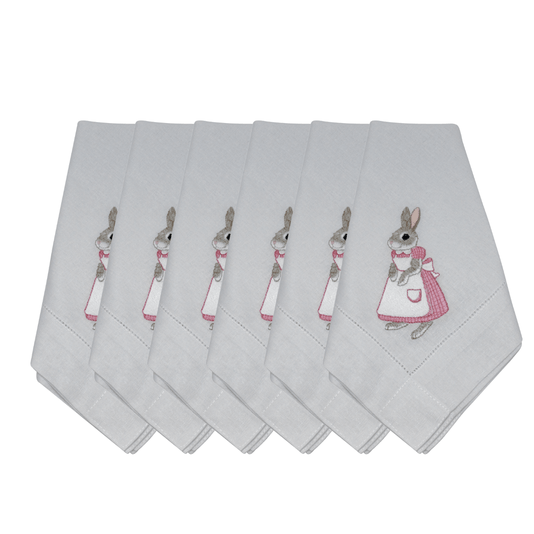 Jogo de Guardanapos 06 Peças Aquarela Coelha Lilly Flor de Lis