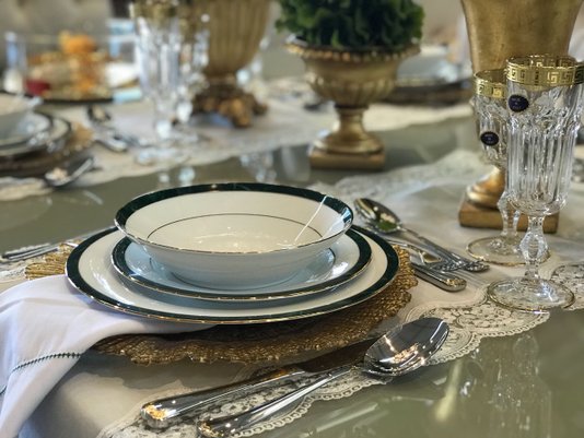 Jogo de Jantar 18 Peças Marble Green Noritake Verde e Ouro