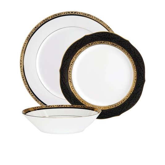 Jogo de Jantar 18 Peças Regent Gold Noritake Preto e Ouro