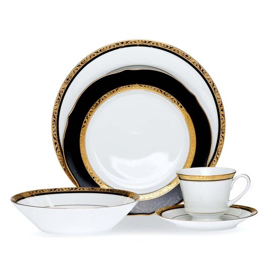 Jogo de Jantar 18 Peças Regent Gold Noritake Preto e Ouro