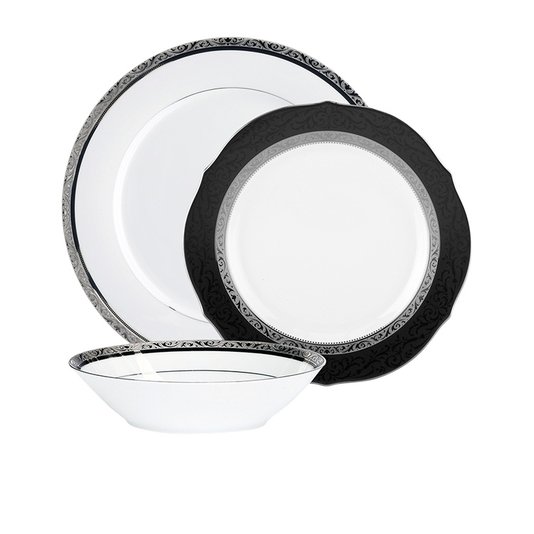 Jogo de Jantar 18 Peças Regent Platinum Noritake Preto e Prata