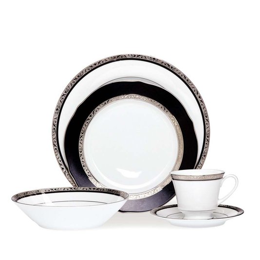 Jogo de Jantar 18 Peças Regent Platinum Noritake Preto e Prata