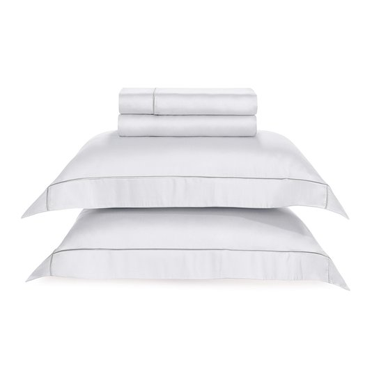 Jogo De Lençol Queen Girelli Bambu 300 Fios Trussardi Branco/Platino 2,40 x 2,80 m