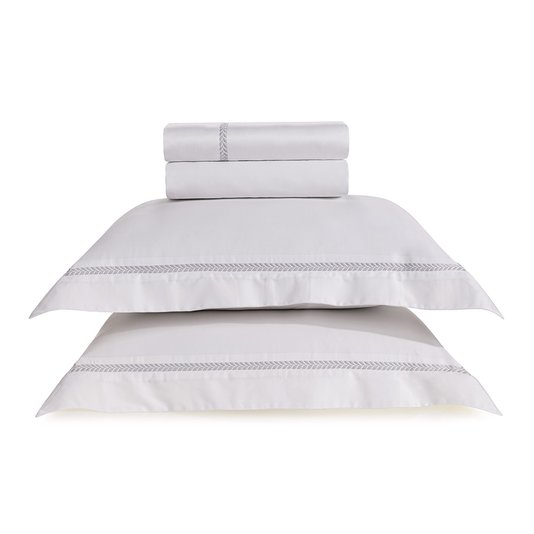 Jogo De Lençol Queen Montale 600 Fios Trussardi Branco e Platino 2,40 x 2,80 m