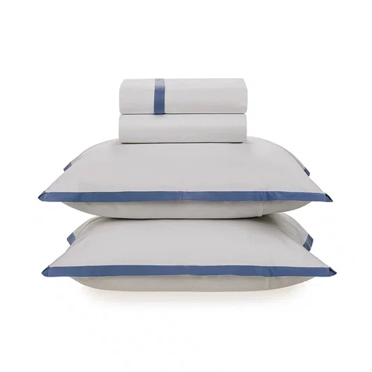 Jogo de Lençol Queen Sartoria 200 Fios Trussardi Branco e Azul Tirreno
