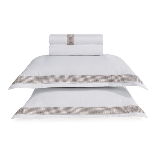 Jogo De Lençol Super King Porto 300 Fios Trussardi Branco e Legno 2,80 x 2,80 m