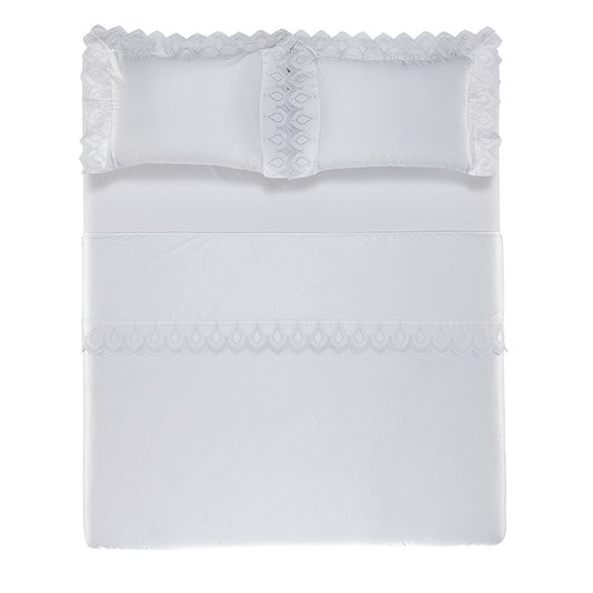 Jogo De Lençol Super King Riviera 600 Fios Trussardi Branco 2,80 x 2,80 m