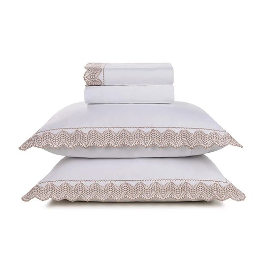 Jogo De Lençol Super King Verone 200 Fios Trussardi Branco/Carvalho 2,80 x 2,80 m