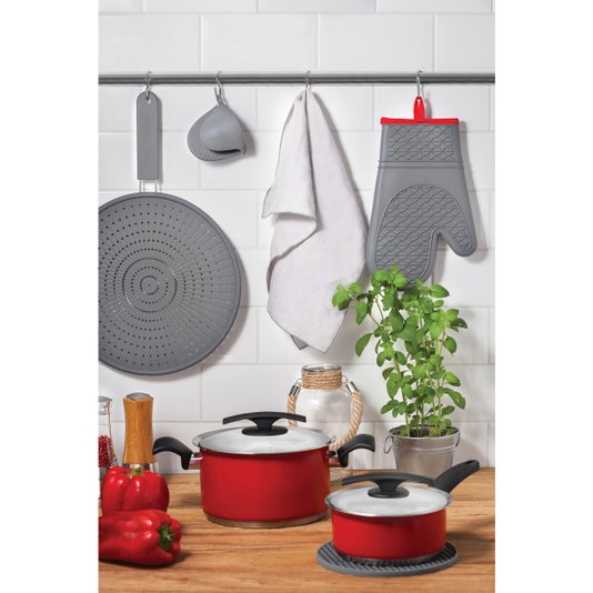 Jogo de Panelas 5 Peças com Fundo Triplo Duo Color Tramontina em Aço Inox Vermelho