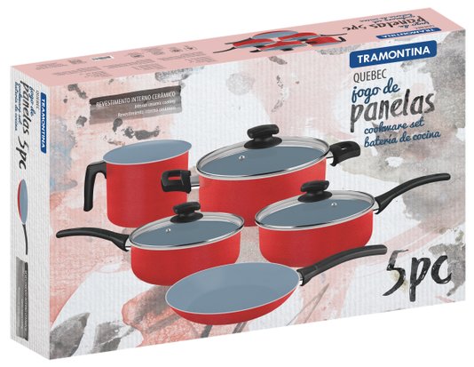 Jogo de Panelas 5 Peças Quebec com Cerâmica Tramontina Vermelho  
