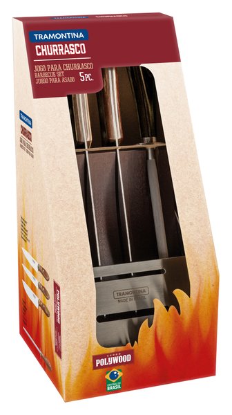 Jogo de Facas com Cepo 5 Peças para Churrasco Polywood Natural Tramontina