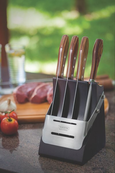 Jogo de Facas com Cepo 5 Peças para Churrasco Polywood Natural Tramontina
