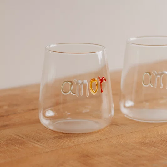 Jogo de 2 Copos em Vidro Borossilicato Amor 450 ml