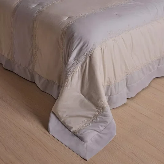 Kit 03 Peças Colcha Queen Anne 100%  Algodão Buddemeyer Luxus Cinza 280cm x 260cm