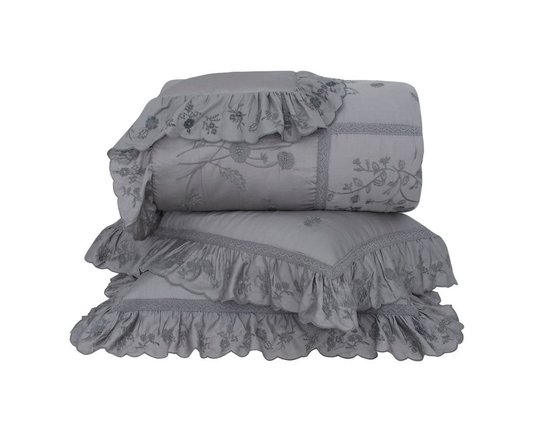 Kit 03 Peças Colcha Queen Cyndi Buddemeyer Luxus Cinza Moon