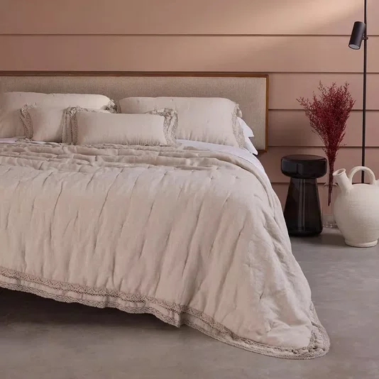 Kit 03 Peças Colcha Queen Linetta Buddemeyer Luxus Bege 277cm x 258cm