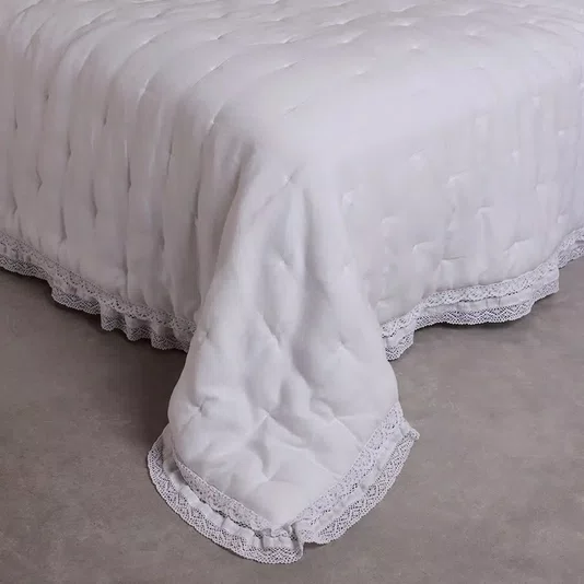 Kit 03 Peças Colcha Queen Linetta Buddemeyer Luxus Branco 277cm x 258cm