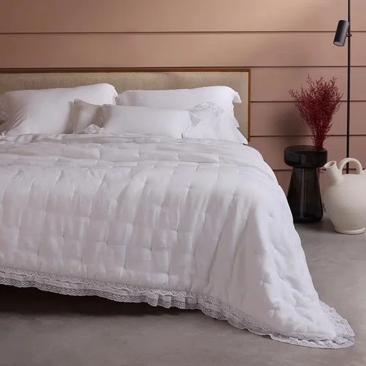 Kit 03 Peças Colcha Queen Linetta Buddemeyer Luxus Branco 277cm x 258cm