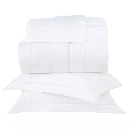 Kit 03 Peças Colcha Queen Prestigé 300 Fios Buddemeyer Luxus Branco 2,80 x 2,60 m