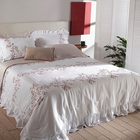Kit 03 Peças Colcha Super King Arles Buddmeyer Luxus Branco