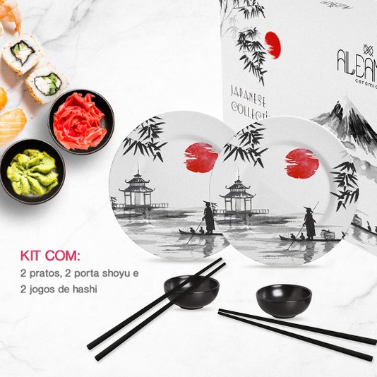 Kit 06 Peças Japanese Collection com Mini Molheira Alleanza Cerâmica 