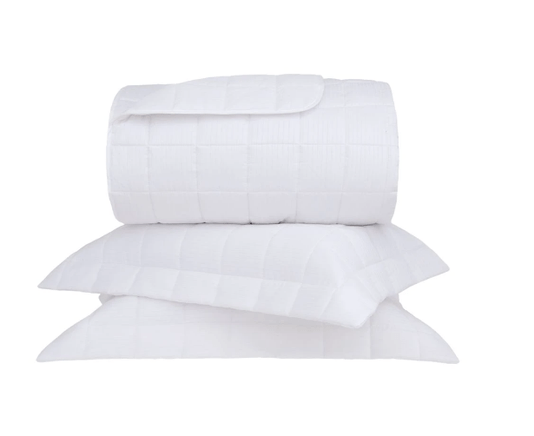 Jogo De Colcha Queen Damask Stripes 300 Fios Buddemeyer Branco