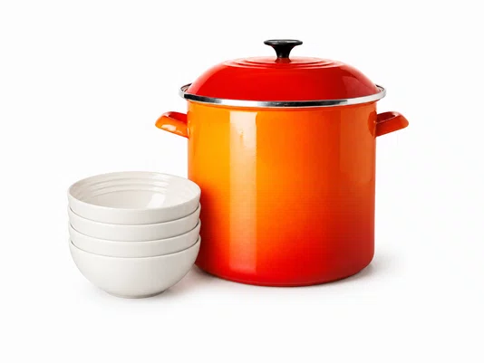 Kit Stock Pot 26 cm Laranja e 4 Bowls para Cereal 16 cm Meringue Le Creuset