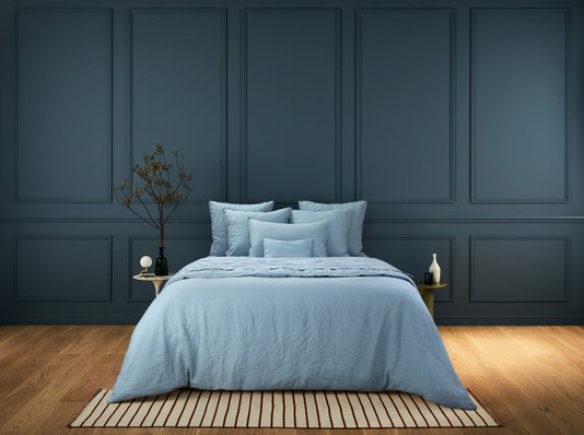 Lençol de Cima Queen Originel Linho Azul Oceano Yves Delorme 2,40 x 2,95 cm