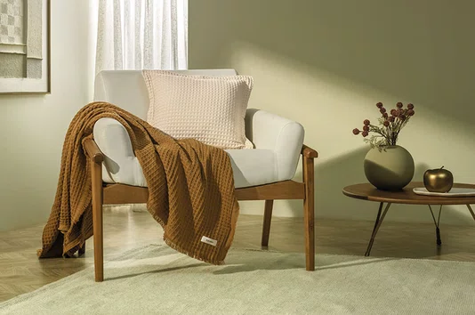 Manta Denver Algodão Ocre Karsten 1,50 x 2,00 m