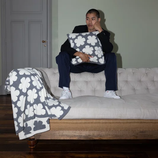 Manta em Tricô K Hanadot Kenzo Home Cinza 130 x 170 cm