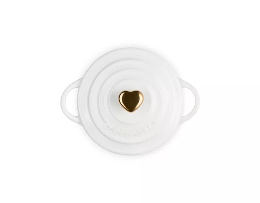 Mini Cocotte Pegador Coração Dourado Le Creuset Branco 250 ml