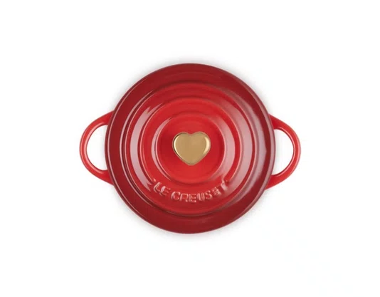 Mini Cocotte Pegador Coração Dourado Le Creuset Vermelho 250 ml